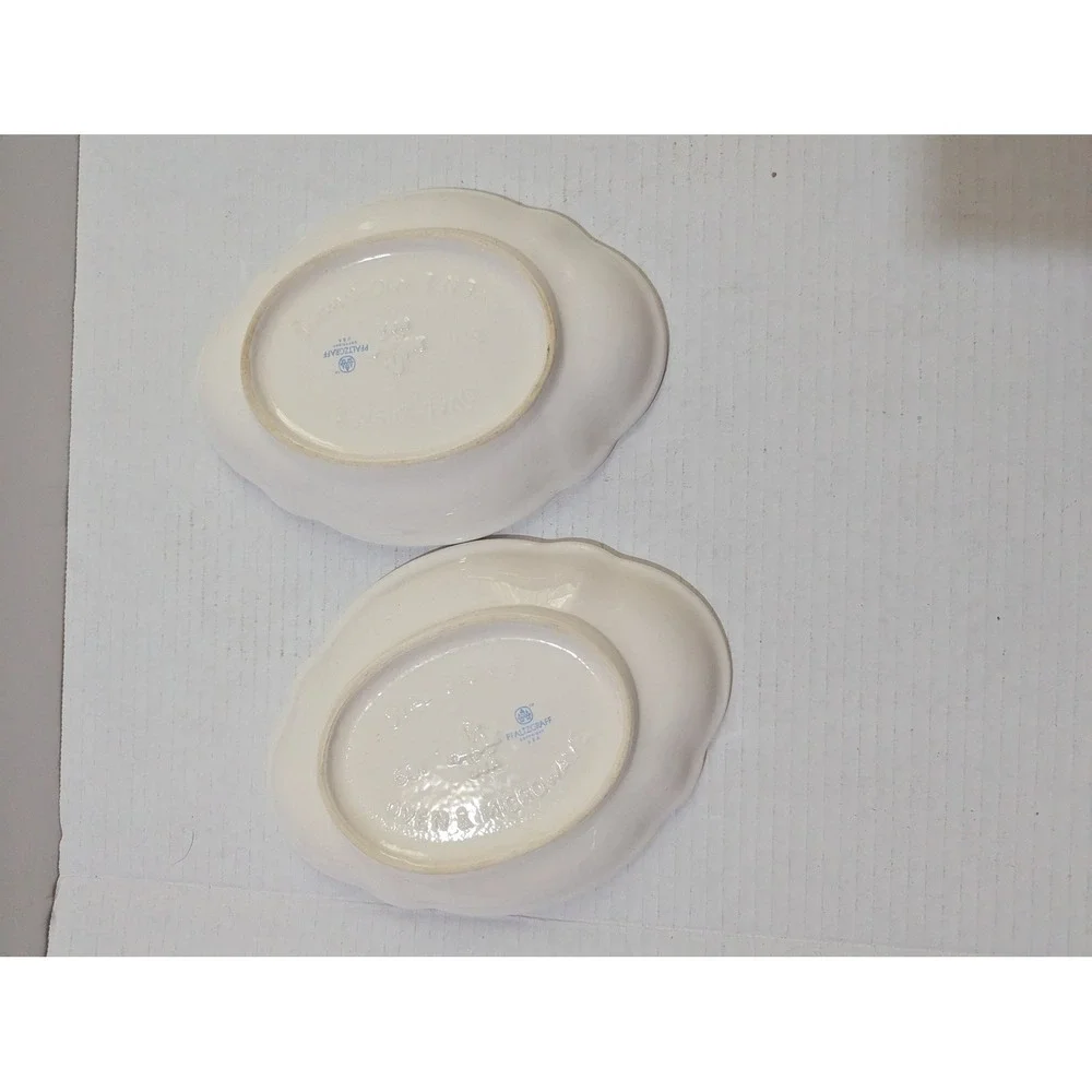 Pfaltzgraff Garland Relish Dish‎ Set of 2 Oval Scalloped Blue Floral Stoneware